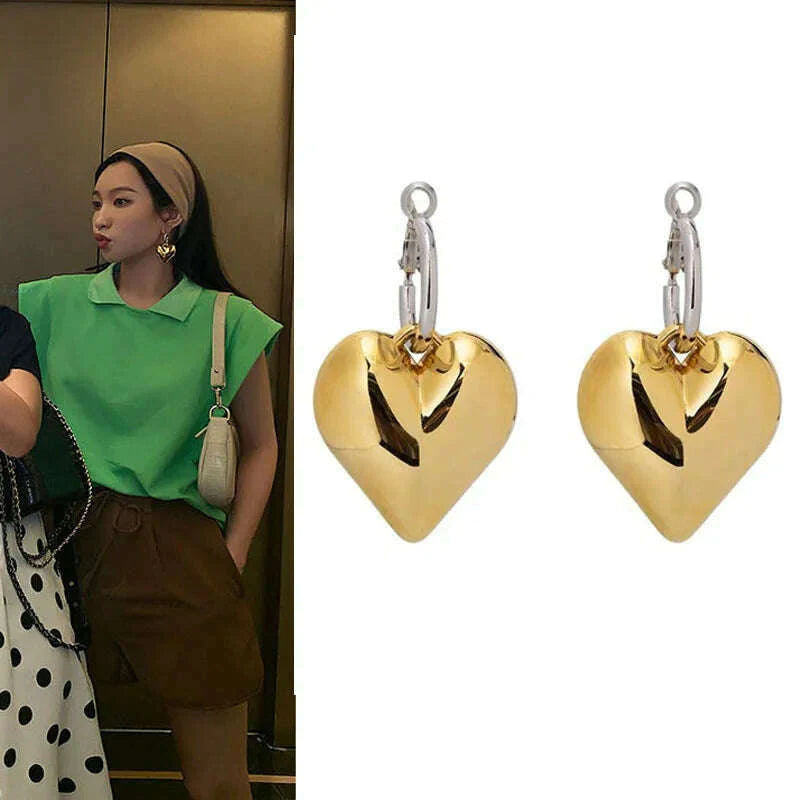 2023 Chic Heart Huggie Hoop Earrings Ins Jewelry  Asymmetric Hoop Earrings For Women New Gold Color Earrings Jewelry Teen Gift