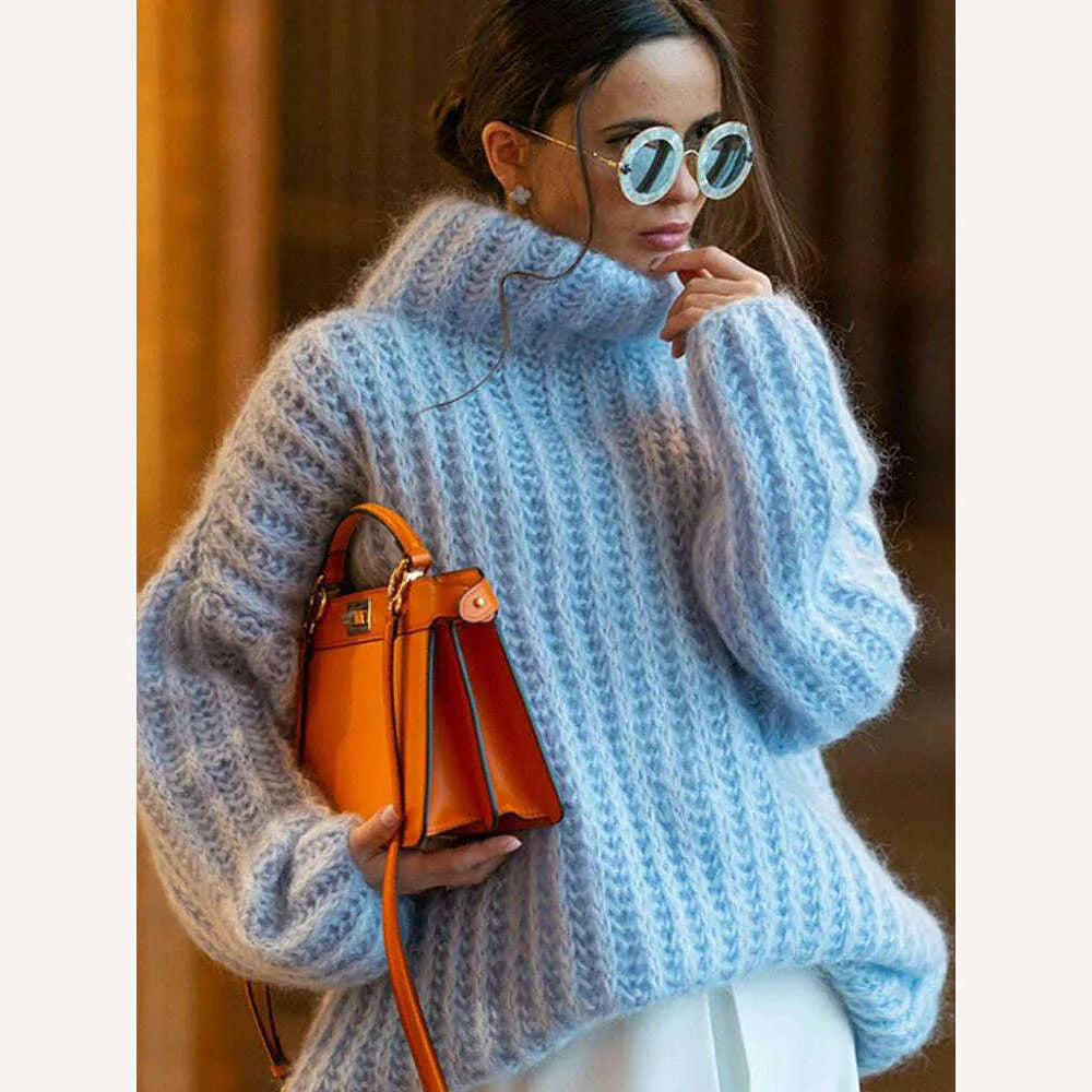 2023 Fashion Fluffy Turtleneck Women Sweater Tops Knitted Casual Warm Sweaters Female Lady Soft Long Sleeve Pullover Streetwear