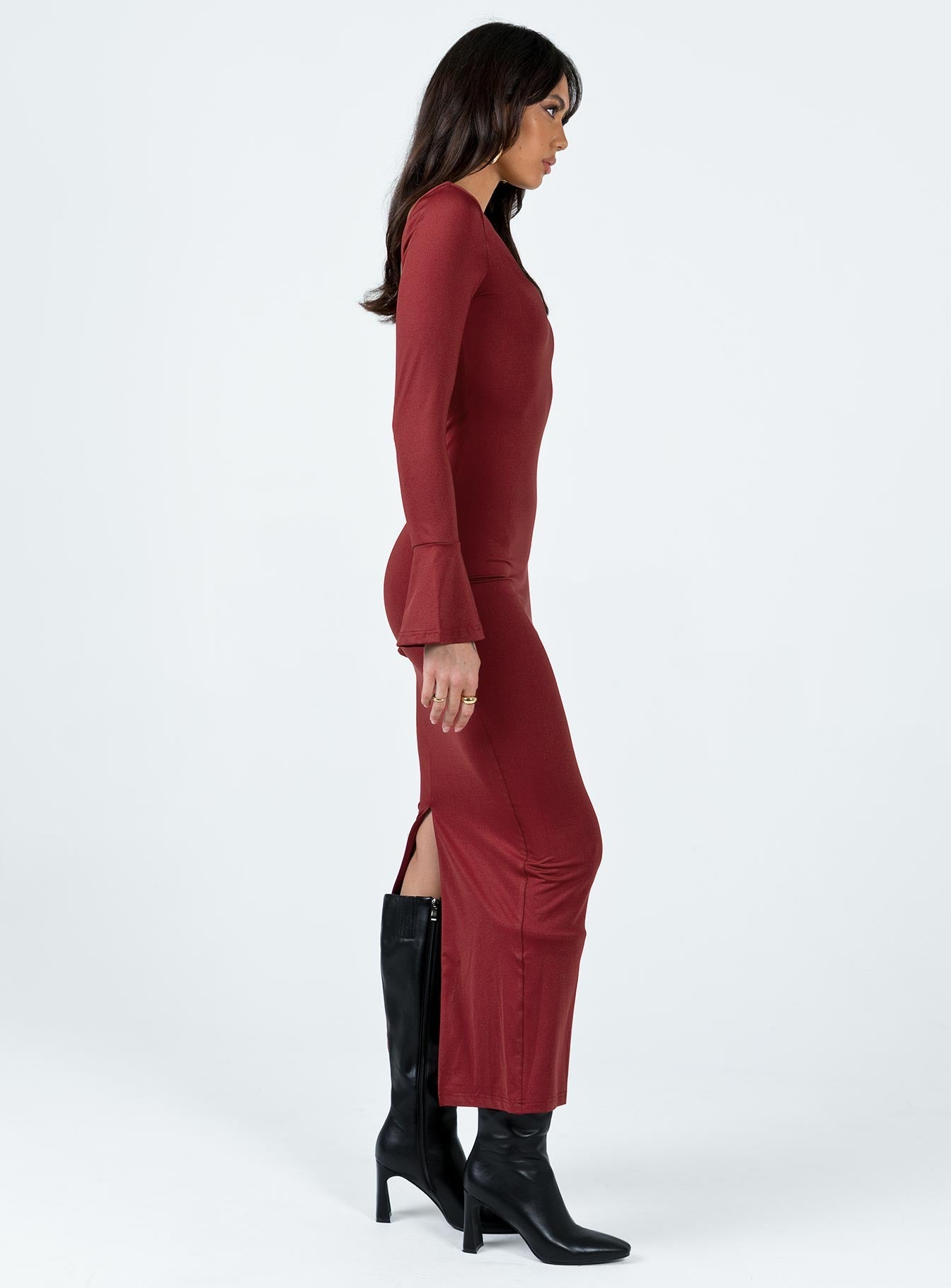 Belfa Long Sleeve Maxi Dress Burgundy