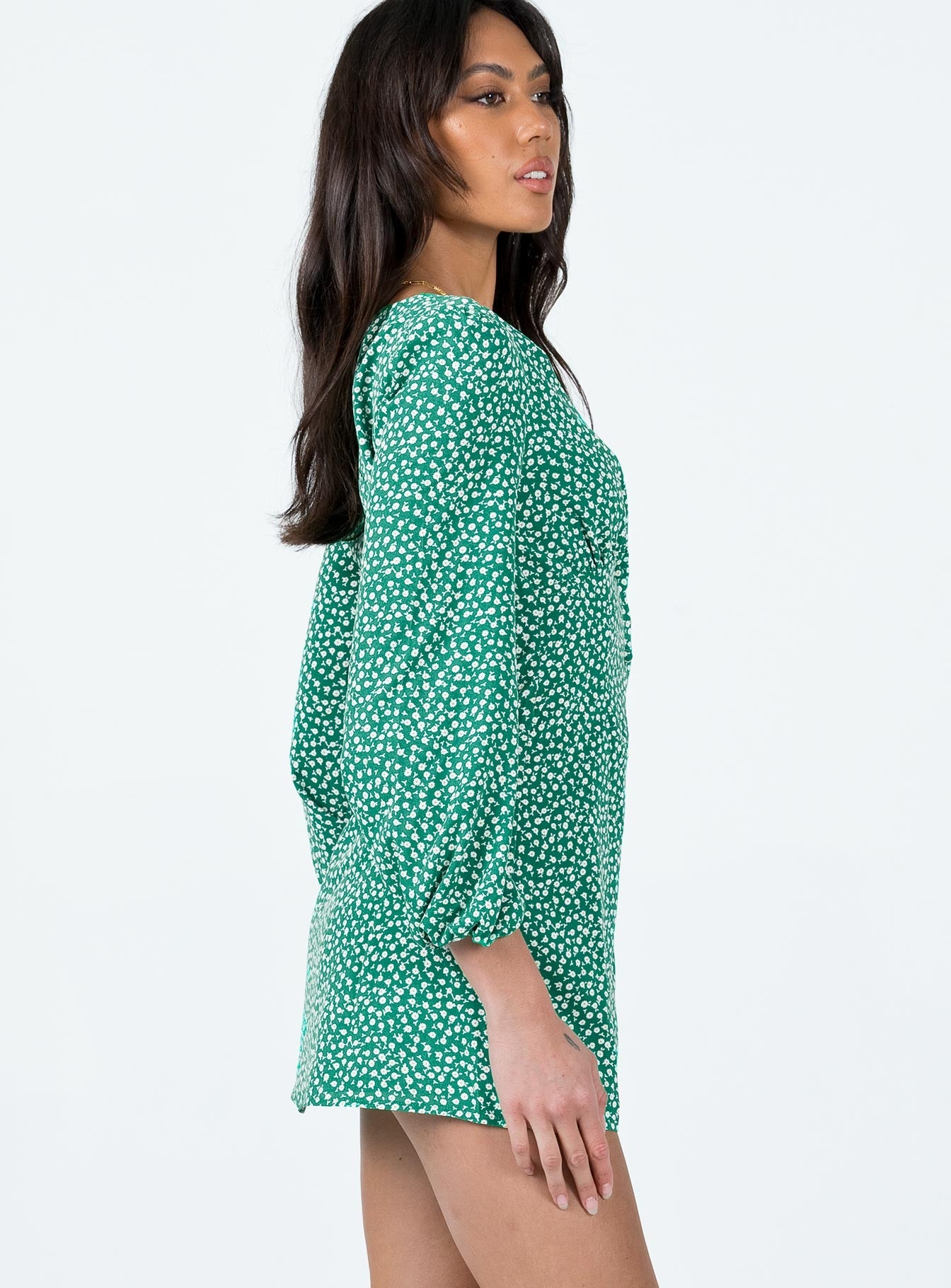 Kiata Long Sleeve Mini Dress Green / Floral