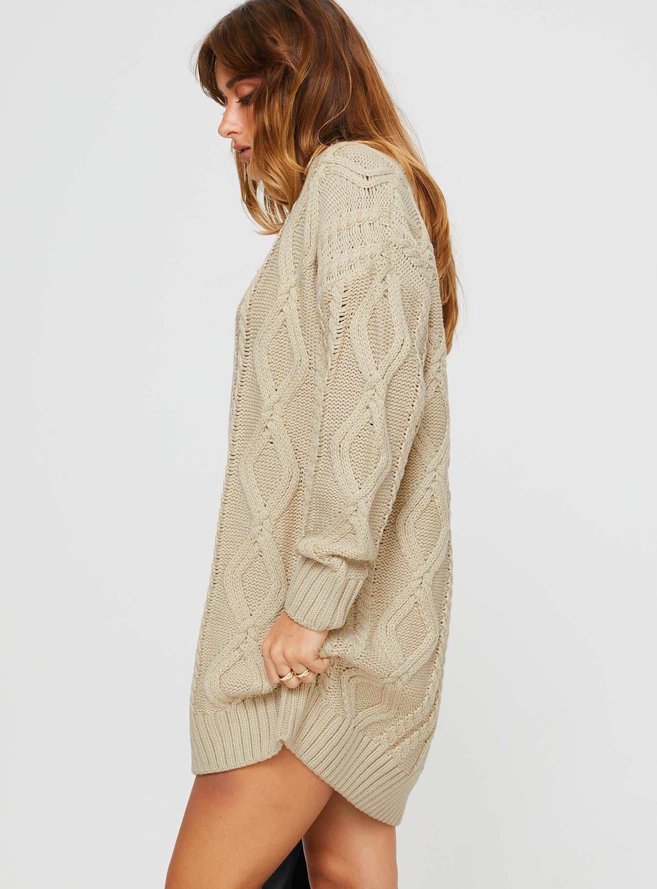 Anaya Sweater Mini Dress Beige