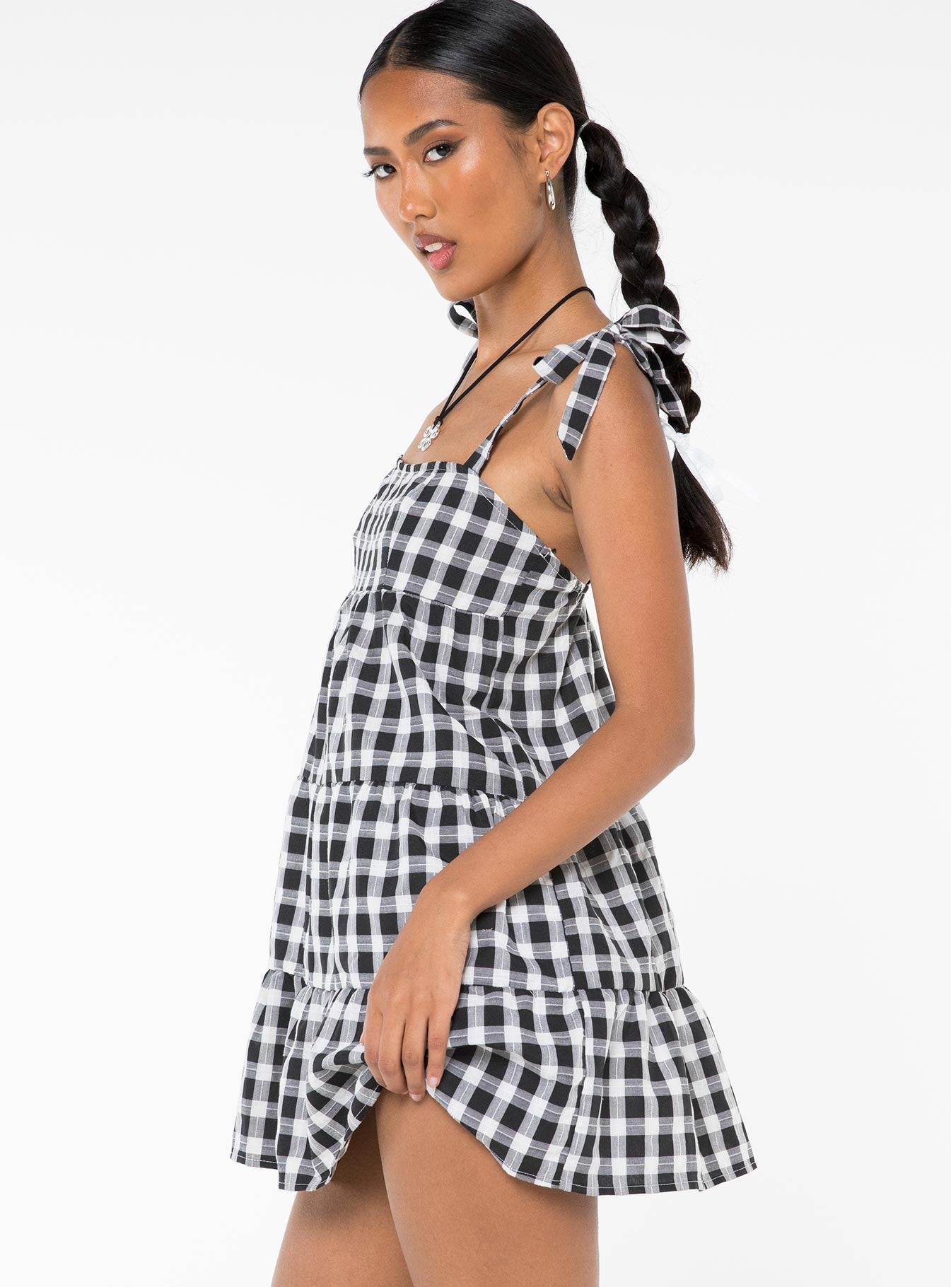 Lilah Gingham Mini Dress Black / White