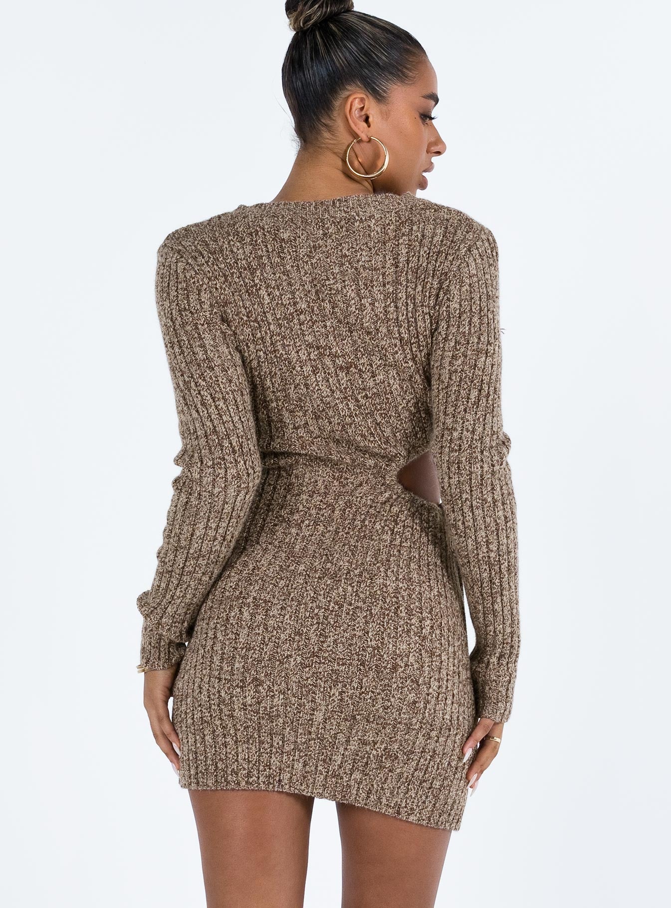 Agena Long Sleeve Mini Dress Brown