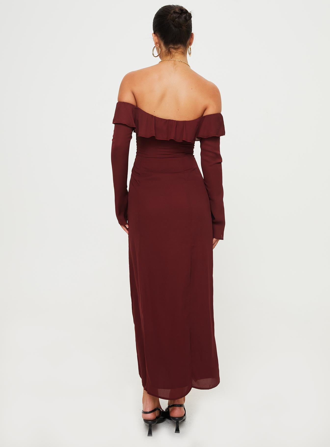 Molins Off The Shoulder Maxi Dress Burgundy