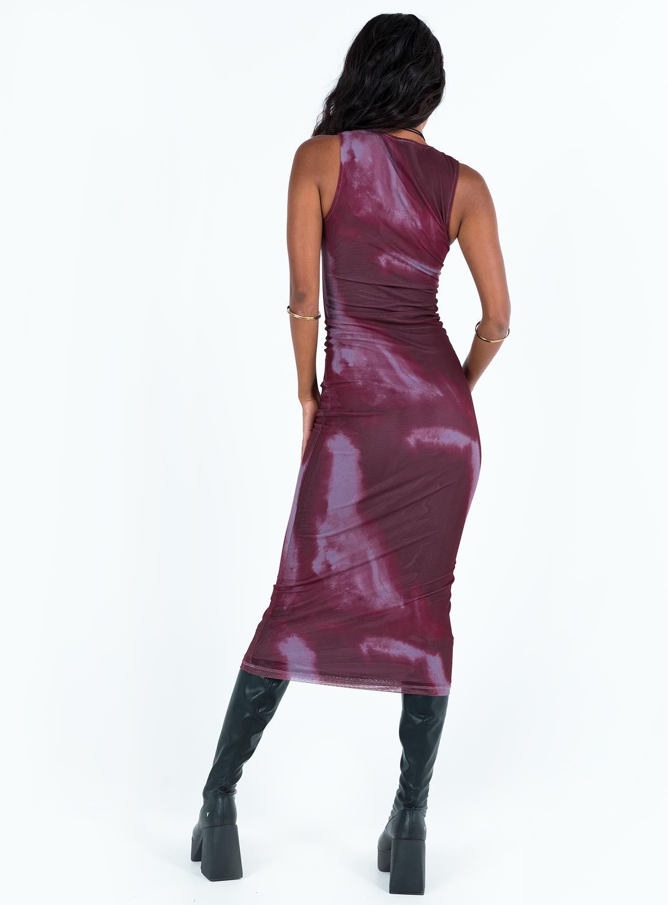 Motel Fayola Dress Mesh Watercolour Wine