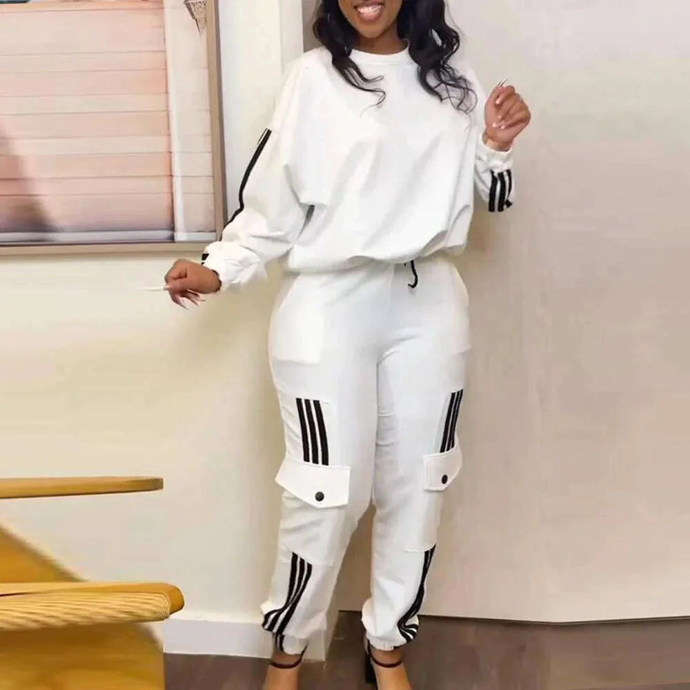 Autumn Winter Casual Sport 2 Piece Set Women Solid Loose Fit Two Piece Outfit T Shirt Tops Jogger Pants Suit Women Tracksuit Set