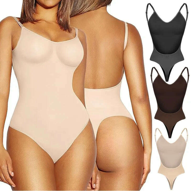 Bodysuit for Women Tummy Control Backless Shapewear Seamless Thong Body Shaper Tank Top