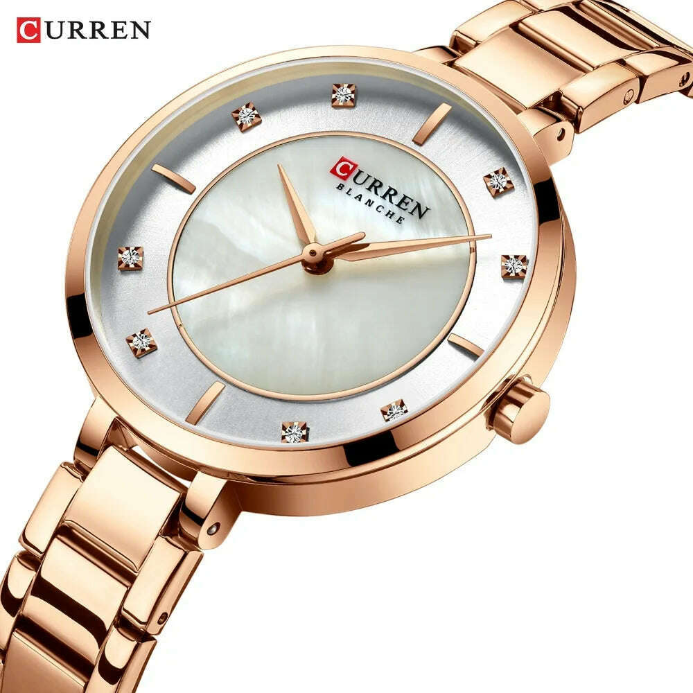 CURREN Ladies Watches Fashion Elegant Quartz Watch Women Dress Wristwatch with Rhinestone Set Dial Rose Gold Steel Band Clock