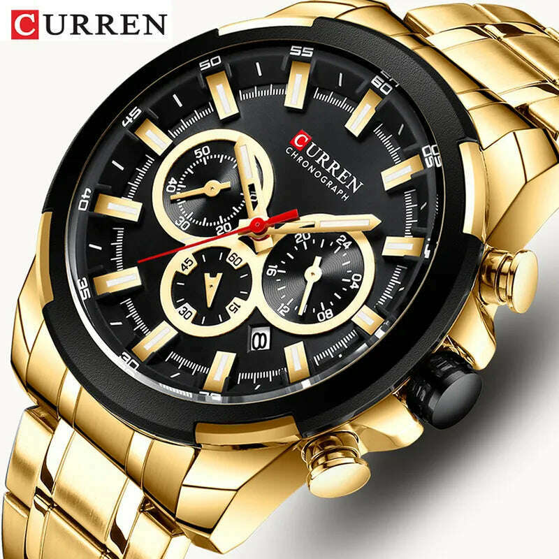 CURREN Men€™s Watches Top Brand Big Sport Watch Luxury Men Military Steel Quartz Wrist Watches Chronograph Gold Design Male Clock