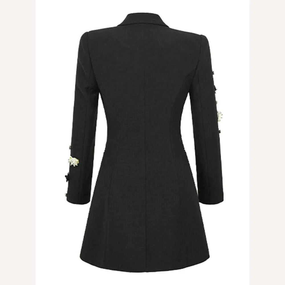 Exquisite Luxury Black Suit Coat Women's French Diamond Sequin Flower OL Professional Business Jacket Femme Outerwear Party Tops