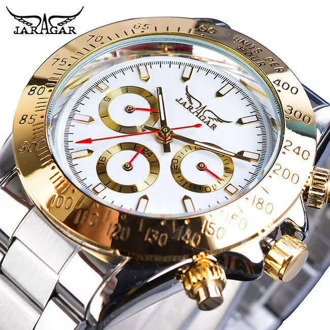 Jaragar Relogio Masculino Watch Men 2019 Golden Big Dial Calendar Display Automatic Steel Wrist Watches Mechanical Clock For Men