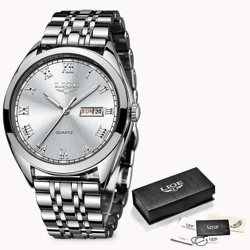 LIGE Fashion Women Watches Ladies Top Brand luxury Waterproof Gold Quartz Watch Women Stainless Steel Date Wear Gift Clock 2021