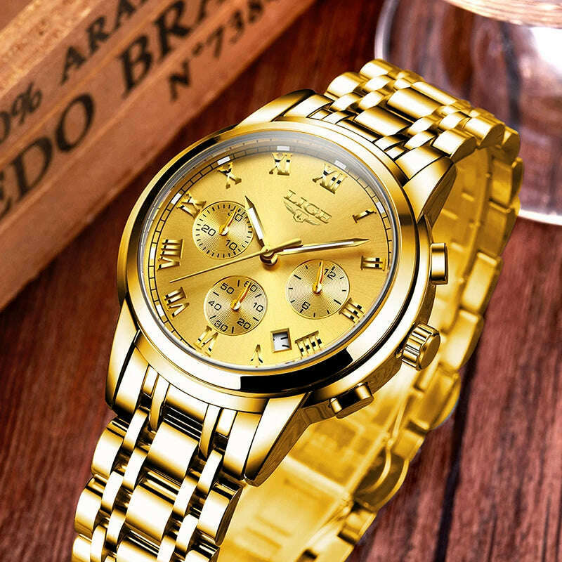 LIGE Mens Watches Top Brand Luxury Fashion Quartz Gold Watch Men’s Business Stainless Steel Waterproof Clock Relogio Masculino