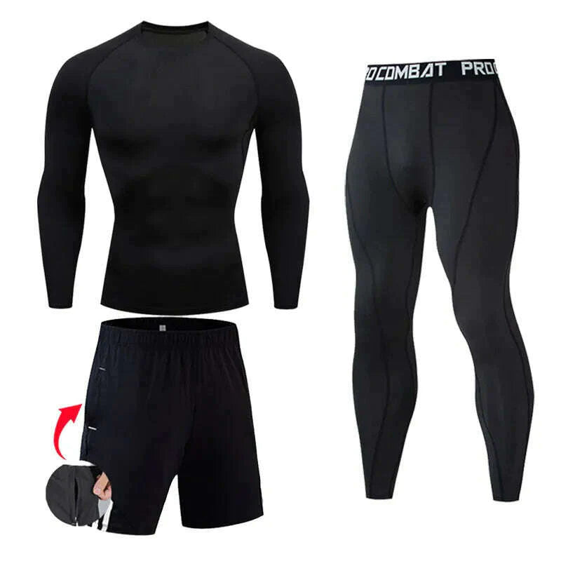 Men's Gym Clothing Short Running Man Compression tights  perspiration Track suit Gym Man black T shirt Sport Pants S-XXXXL