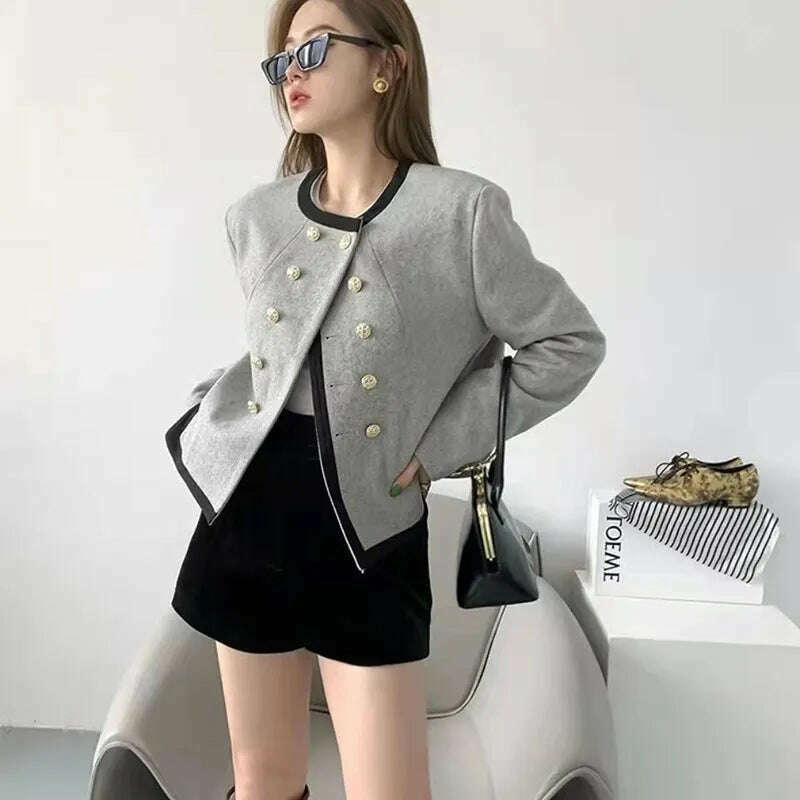 MEXZT Jackets Women Elegant Cropped Tweed Blazers Office Lady Korean Short Irregular Suit Coat Tops Vintage Casual Outerwear New