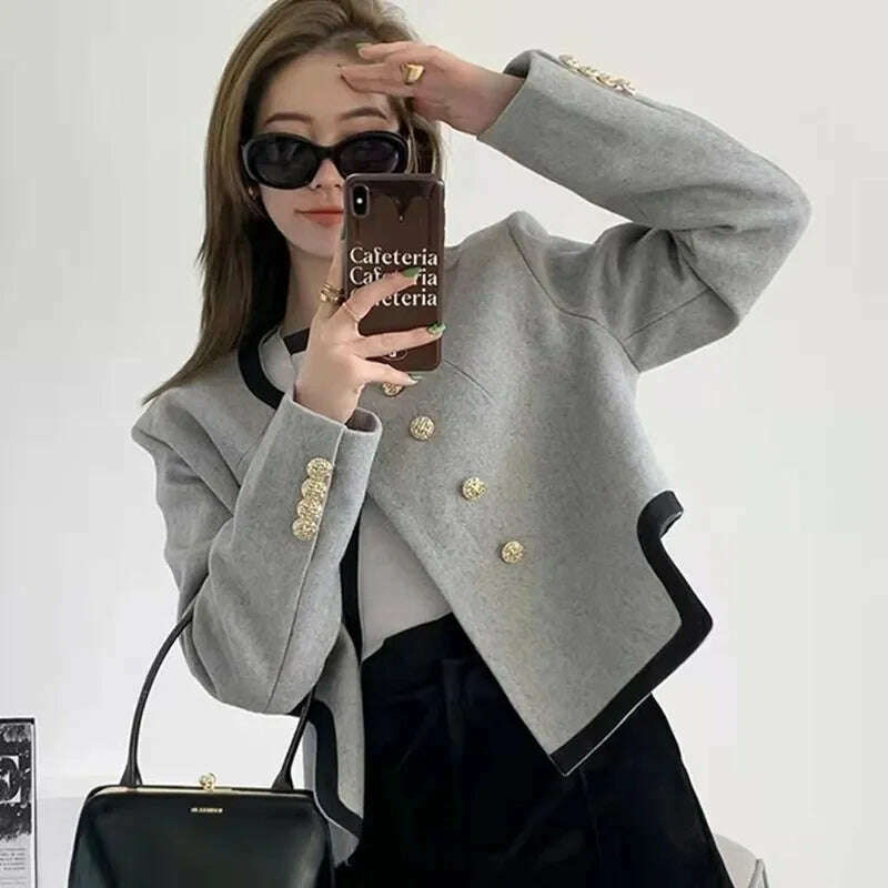 MEXZT Jackets Women Elegant Cropped Tweed Blazers Office Lady Korean Short Irregular Suit Coat Tops Vintage Casual Outerwear New