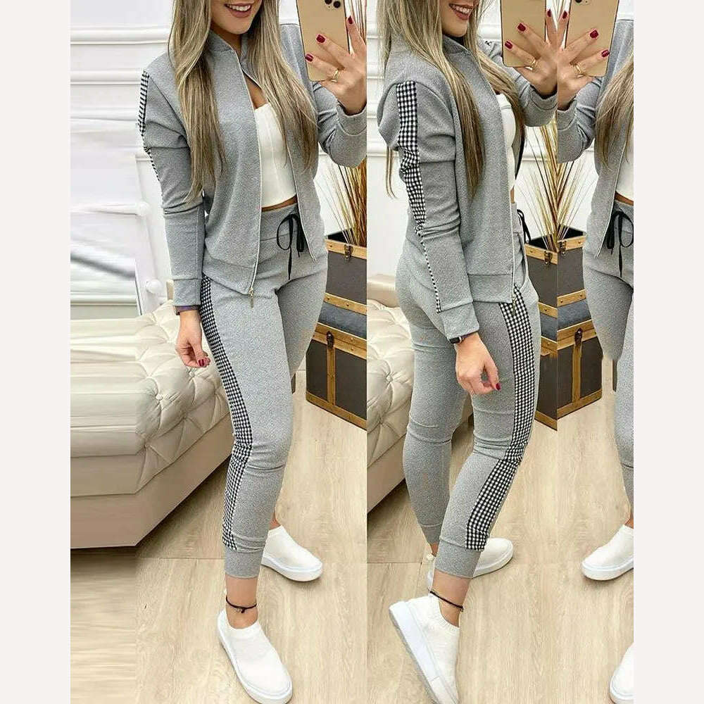 Spring Leisure Sports Zipper Tops Coat Pants 2 Two Pieces Sets For Women Striped Stitching Comfortable Activewear Sets