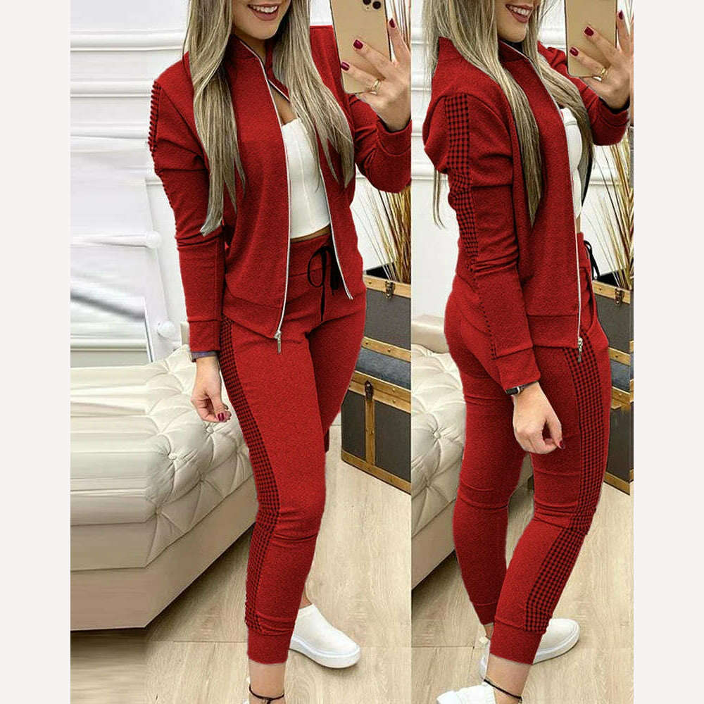 Spring Leisure Sports Zipper Tops Coat Pants 2 Two Pieces Sets For Women Striped Stitching Comfortable Activewear Sets