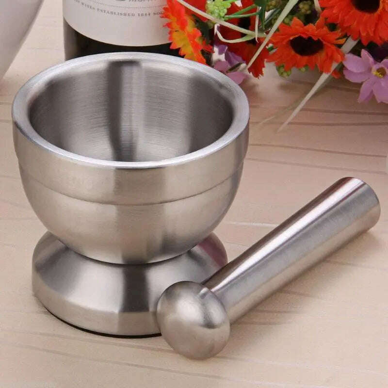 Stainless Steel Mortar and Pestle Kitchen Garlic Pugging Pot Pharmacy Bowl Pepper Spice Grinder Pot Household Kitchen Gadget