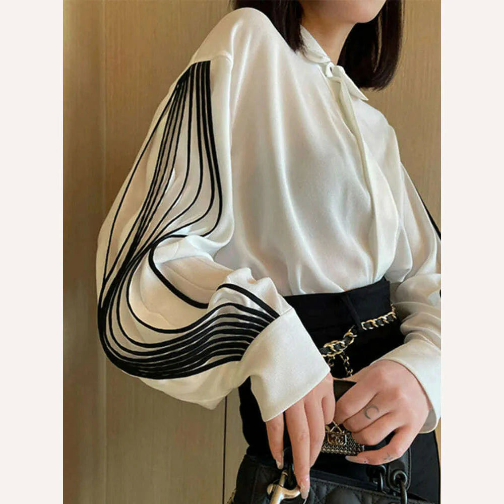TWOTWINSTYLE Straight Patchwork Shirt For Women Lapel Lantern Sleeve Colorblock Loose Blouses Female Clothing Style 2022 Fashion
