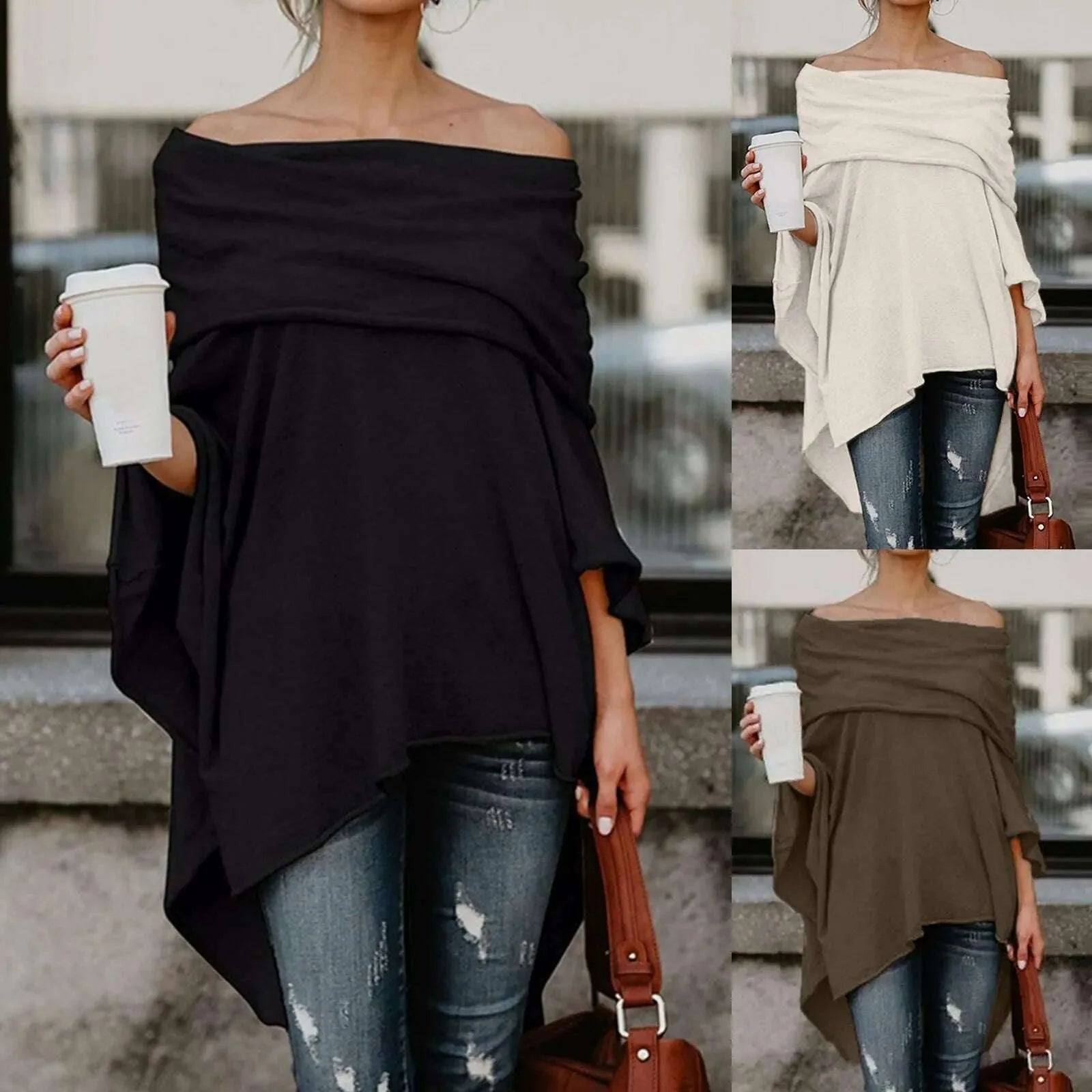 Womens Off Shoulder Irregular Tops Sexy Long Sleeve Loose Daily Casual Long Shirts Elegant Female Summer Spring Pullover Blouse
