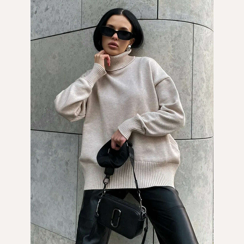 Women’s Thick Sweaters Oversize Turtleneck Women Winter Warm White Pullovers Knitted High Neck Oversized Sweater For Women Tops