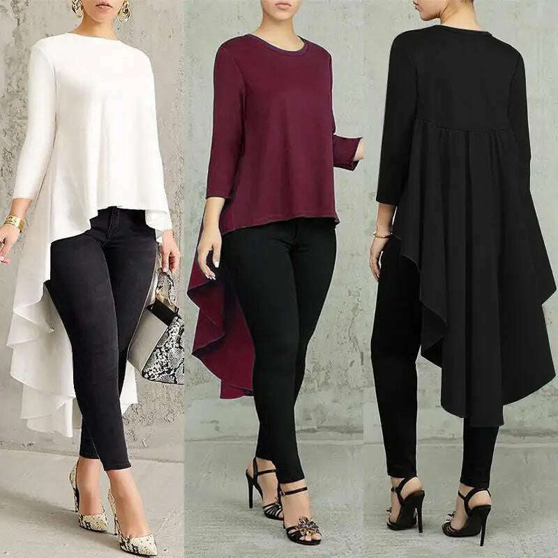 ZANZEA Autumn Elegant Long Sleeve Work Chemise Fashion Asymmetrical Blouse Summer Women Casual O Neck Tunic Tops Blusas 2023