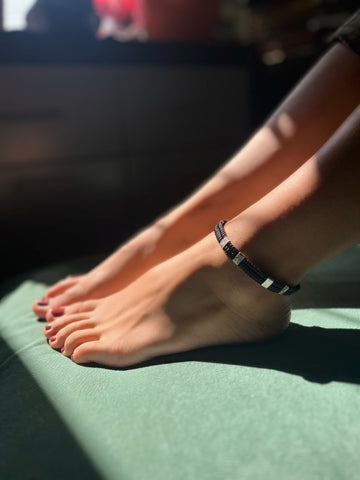 black thread silver anklet