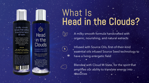 A list of the ingredients inside Head in the Clouds, a line of organic shampoo and conditioner from Void Space Technologies.