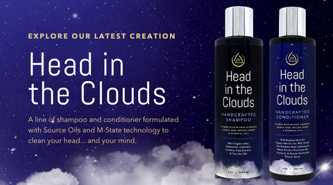 An image of "Head in the Clouds" shampoo and conditioner from Void Space Technologies. This cosmetic product is formulated with quantum technology to clean your head, and clear your mind.