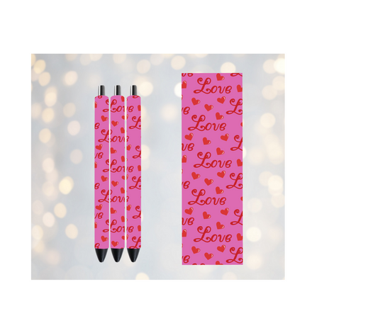 Valentines Dark Pink Love Hearts - Permanent Vinyl Pen Wrap