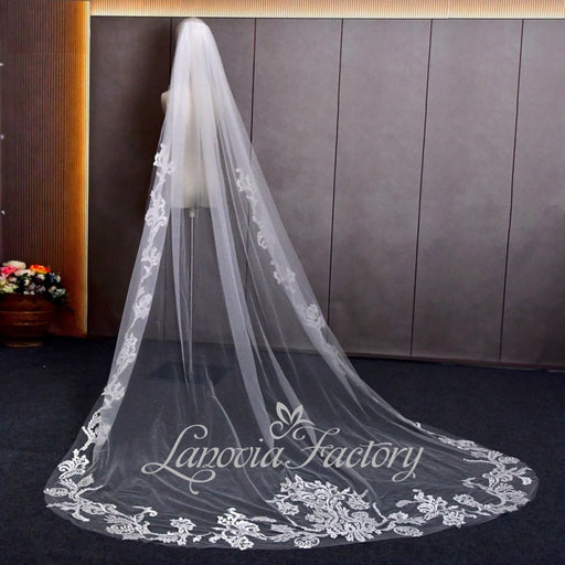 114 Abbey Length Ivory Bridal Veil with Scattered Pearls