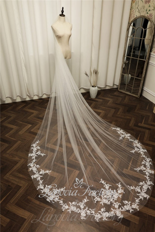 114 Abbey Length Ivory Bridal Veil with Scattered Pearls