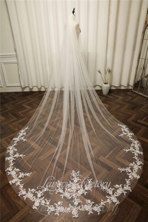 114 Abbey Length Ivory Bridal Veil with Scattered Pearls — Lanoviafactory