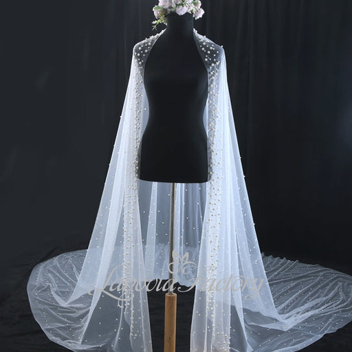 114 Abbey Length Ivory Bridal Veil with Scattered Pearls — Lanoviafactory