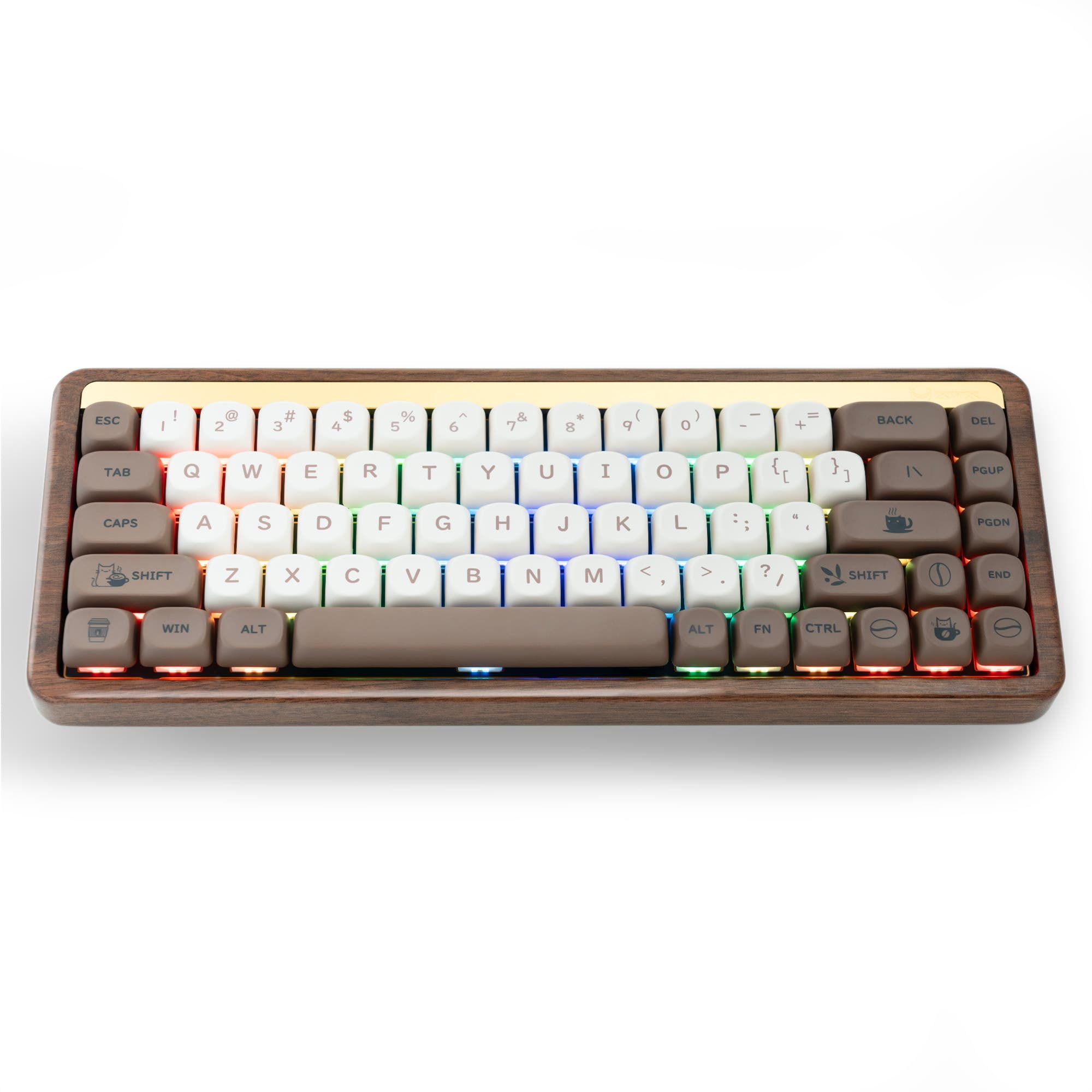 XVX M68 Solid Walnut Mechanical Keyboard Hot Swap Switchs With PBT Keycaps Coffee Cat