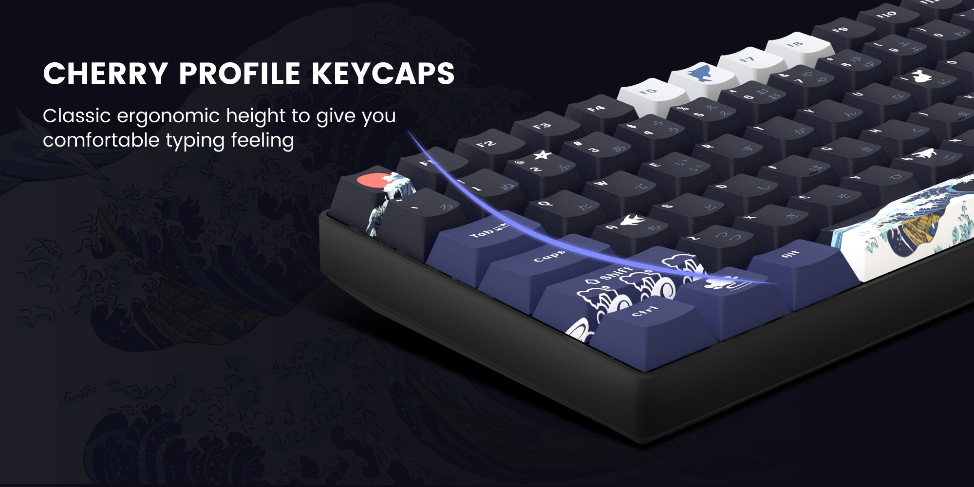 XVX PBT Keycaps 60 Percent, Great Wave Off Kanagawa Japanese Keycaps,  DYE-Sub Custom Keycaps Set, Cherry Profile Keycaps for 61/64/66/68 Cherry