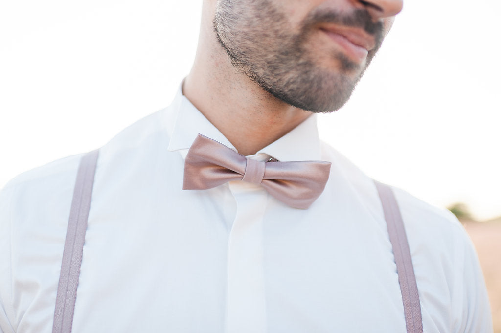 Suspender bow tie dusky pink after wedding shoot