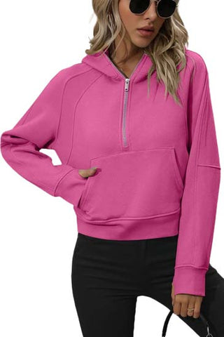 Zip-Up Raglan Sleeve Hoodie with Pocket