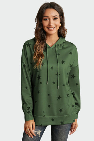 Star Print Drawstring Detail Hoodie