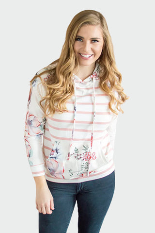 Floral and Striped Pullover Hoodie