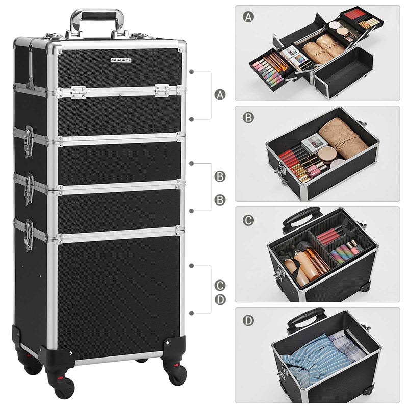twee Shetland Regelmatigheid Cosmetische Trolley XXL - Make-up Koffer met Wieltjes - Zwart – MINA