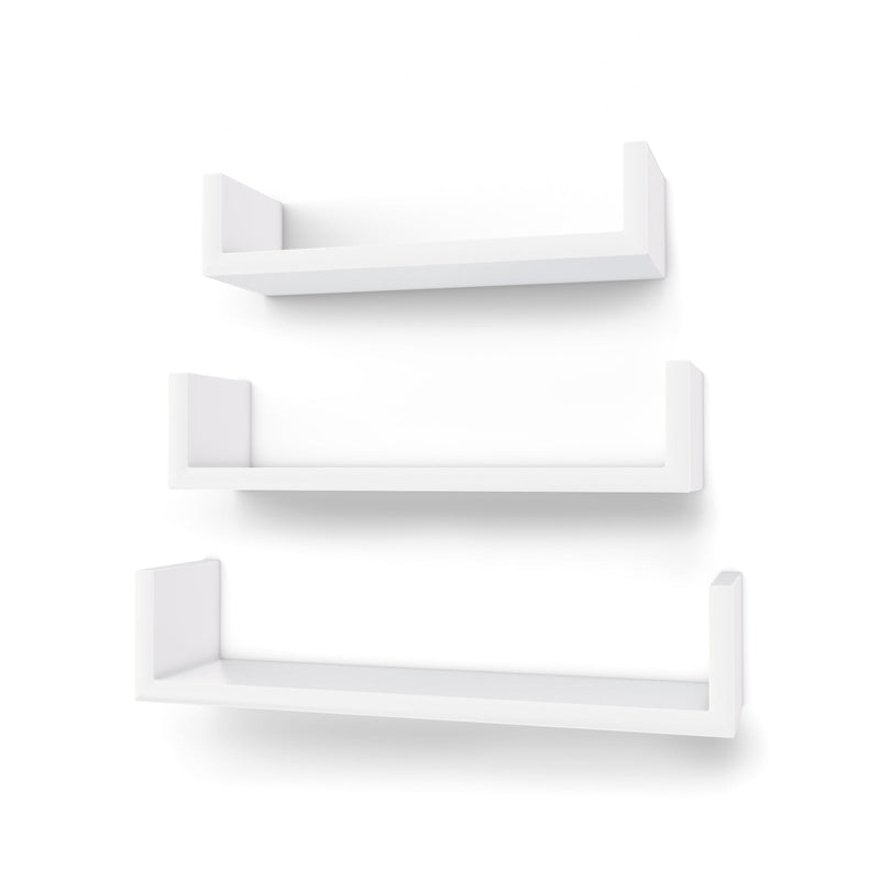 Wandplank - Set van 3 - Hangende plank - Hoogglans - 30/35/40 cm Wit – MINA