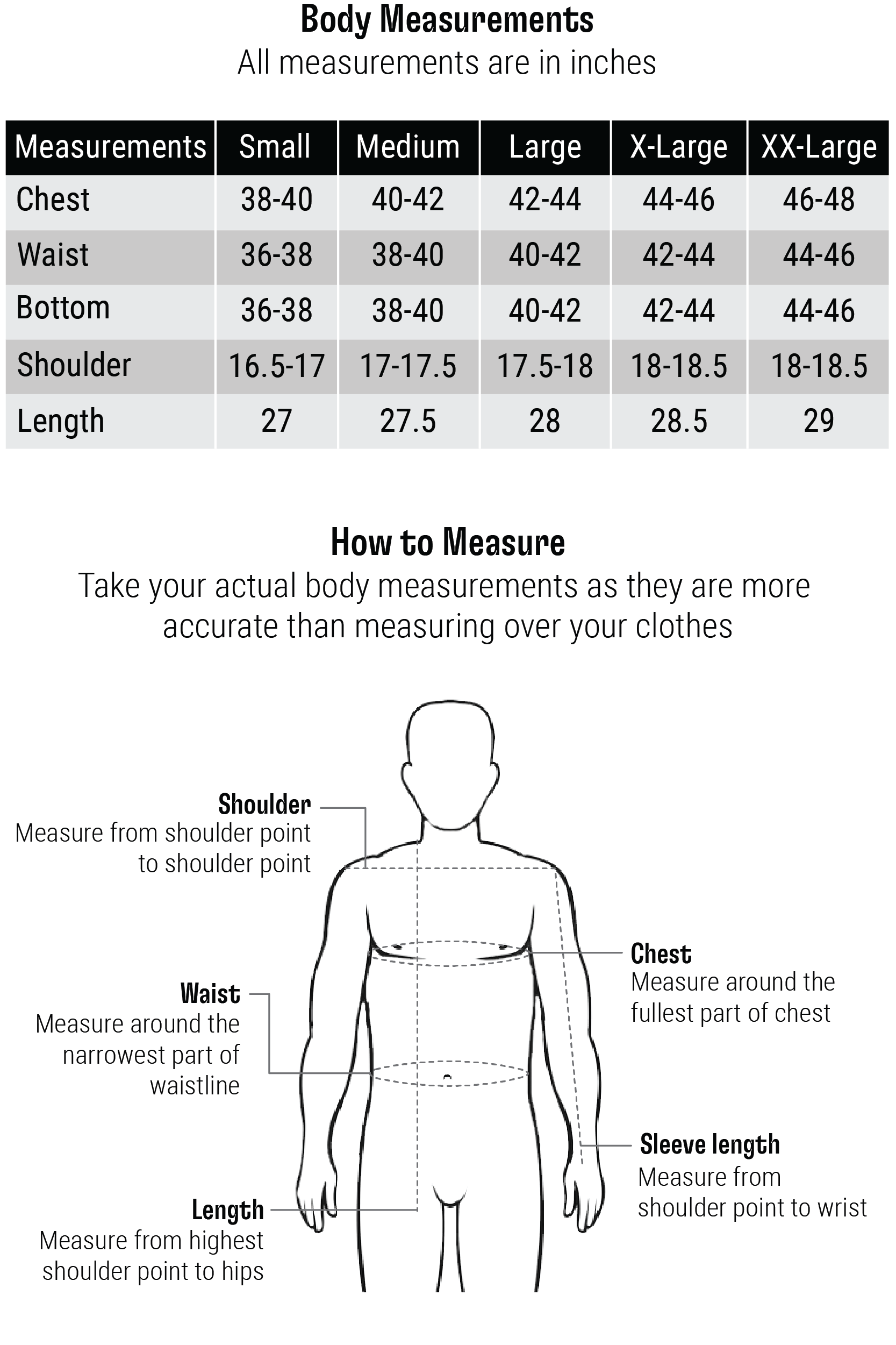 Polo Comfort Fit Size Chart