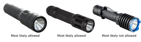 Three examples of tactical flashlights