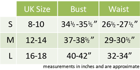 Female Fancy Dress Size Guide