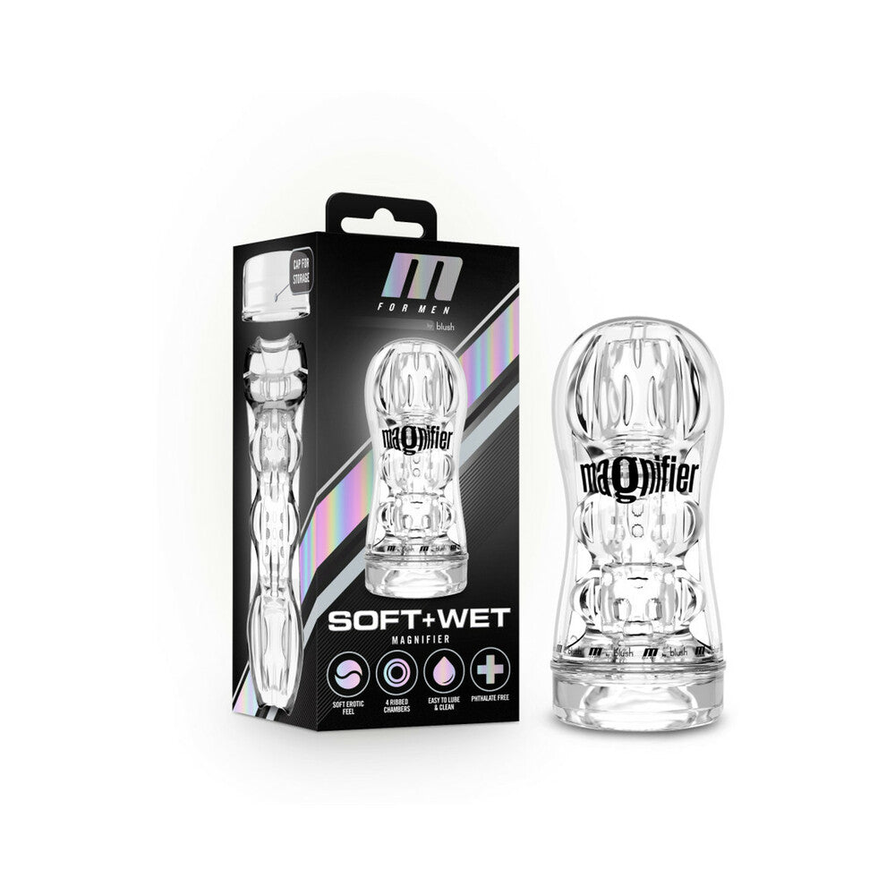 Soft + Wet Magnifier Self-Lubricating See-Through Stroker Clear