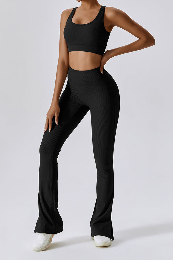 HIGH WAISTED FLARED RIBBED LEGGINGS IN BOLD BERRY – Miss Limitless