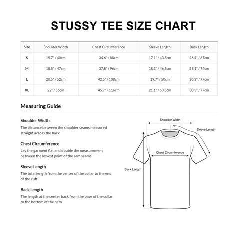 Stussy Size Chart