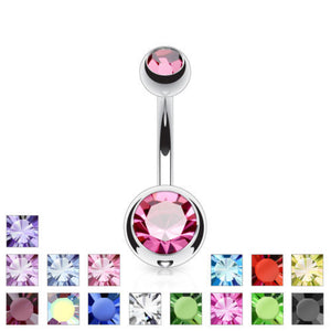 Surgical Steel Double CZ Gem Ball Belly Ring Pierced Navel Naval - JSW Body Jewelry